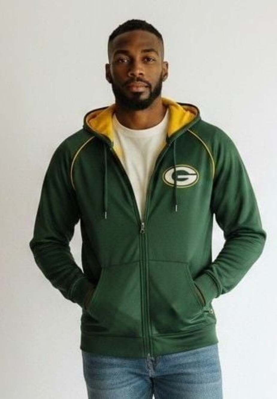 NFL Team Apparel Green Bay Packers Full Zip Hoodie Green Yellow Size L
